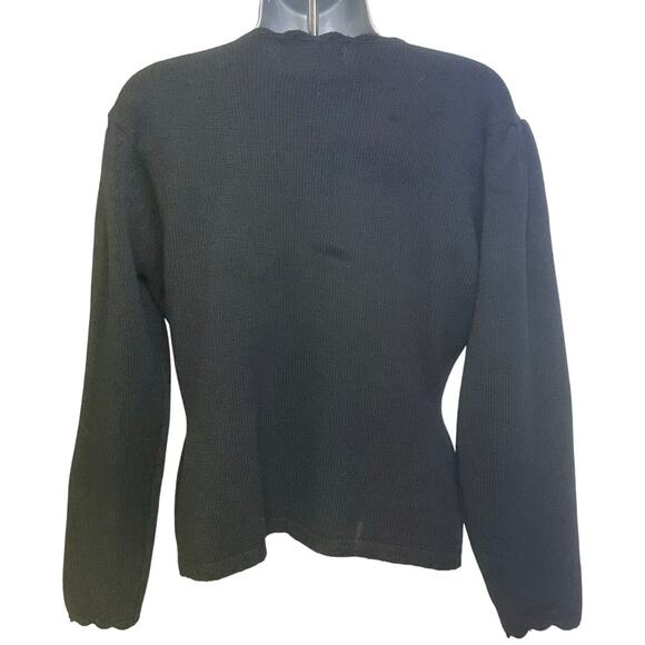 Herman Geist Embroidered Black Lambswool Cardigan Sweater Floral Accents-Medium - Picture 5 of 8